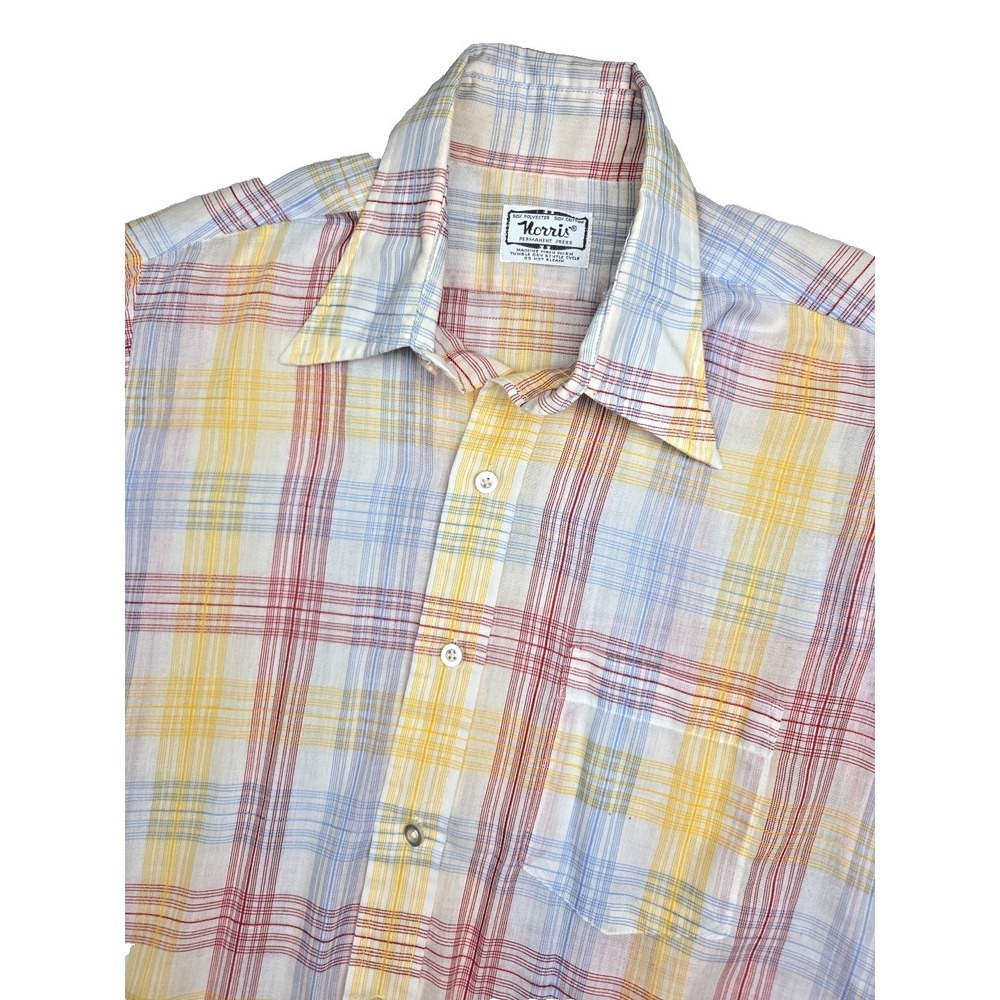 Vtg 70s Disco Western Rockabilly Shirt Dagger Collar Plaid Long Sleeve Sz M?